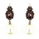 Original Bohemian garnet earrings with big freshwater pearls