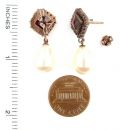 Square Bohemian garnet earrings with big freshwater pearls