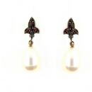 Bohemian garnet earrings with freshwater pearls w/14ctgold studs