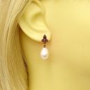 Bohemian garnet earrings with freshwater pearls w/14ctgold studs