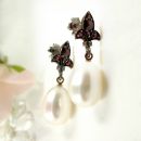 Bohemian garnet earrings with freshwater pearls w/14ctgold studs