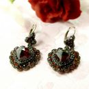 Beautiful garnet heart earrings w/ 14ct gold wires in Victorian style