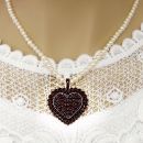 Large Bohemian garnet heart pendant on pearl chain