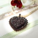 Large Bohemian garnet heart pendant on pearl chain