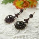 Bohemian garnet earrings with big round center stone //L