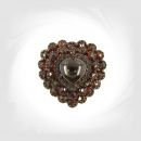 Large garnet heart cabouchon ring with two garnet layers in Victorian style