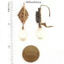 Bohemian garnet marquise shaped earrings with big pearls