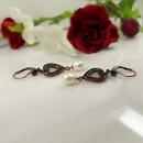 Bohemian garnet hearts & pearls earrings