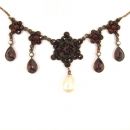 Vintage garnet star necklace w freshwater pearl Victorian style *L