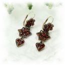 Vintage garnet stars&hearts earrings w/14ct gold wires Victorian style