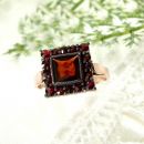 Square Bohemian garnet ring in Art Deco style