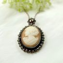 Bohemian garnet shell cameo necklace
