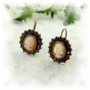 Bohemian garnet earrings/boutons with shell cameo    ГРАНАТ 081WPK