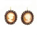 Bohemian garnet earrings w/14ctgold wire with shell cameo