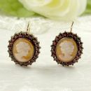 Bohemian garnet earrings w/14ctgold wire with shell cameo