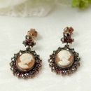Bohemian garnet earrings w/14ctgold studs with shell cameo