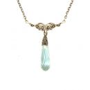 Schleifencollier mit imit.Aquamarin Briolette + Markasit