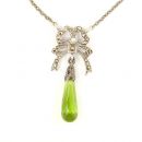 Collier große Schleife mit imit.Peridot Briolette+Perlchen+Markasit