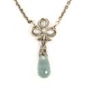 Schleifencollier mit imit.Aquamarin Briolette + Markasit + Perlchen