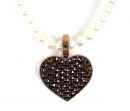 Bohemian garnet heart pendant/clip with pearl chain
