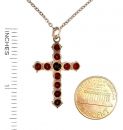 Garnet cross pendant on Silver chain / 14ct rosegoldplated