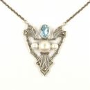 Vintage marcasite necklace with blue topaz