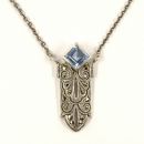 Vintage marcasite necklace with paste aquamarine in Art-Déco style