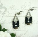 #BRISUR KAPUTT#Beautiful vintage marcasite earrings w/ pearl and onyx