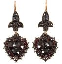 Bohemian garnet heart earrings w/fleur-de-lys wire