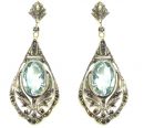 Tropfenförmige Ohrringe mit synth.oval Aquamarin + Markasit