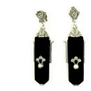 Ohrringe mit Onyx + Markasit + Perlchen im Art-Deco-Stil