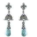 Lange Ohrringe mit imit. Aquamarin Briolette + Markasit + Perlchen