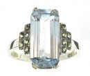 Ring mit imit. Octagon Aquamarin +  Markasit im Art-Deco-Stil